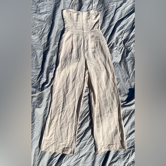 Zara Sand Rustic Linen Blend Jumpsuit Blogger Favorite - Picture 7 of 9